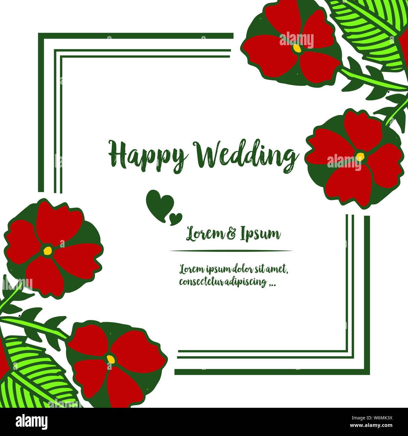 Beautiful greeting card, invitation card, template of happy wedding