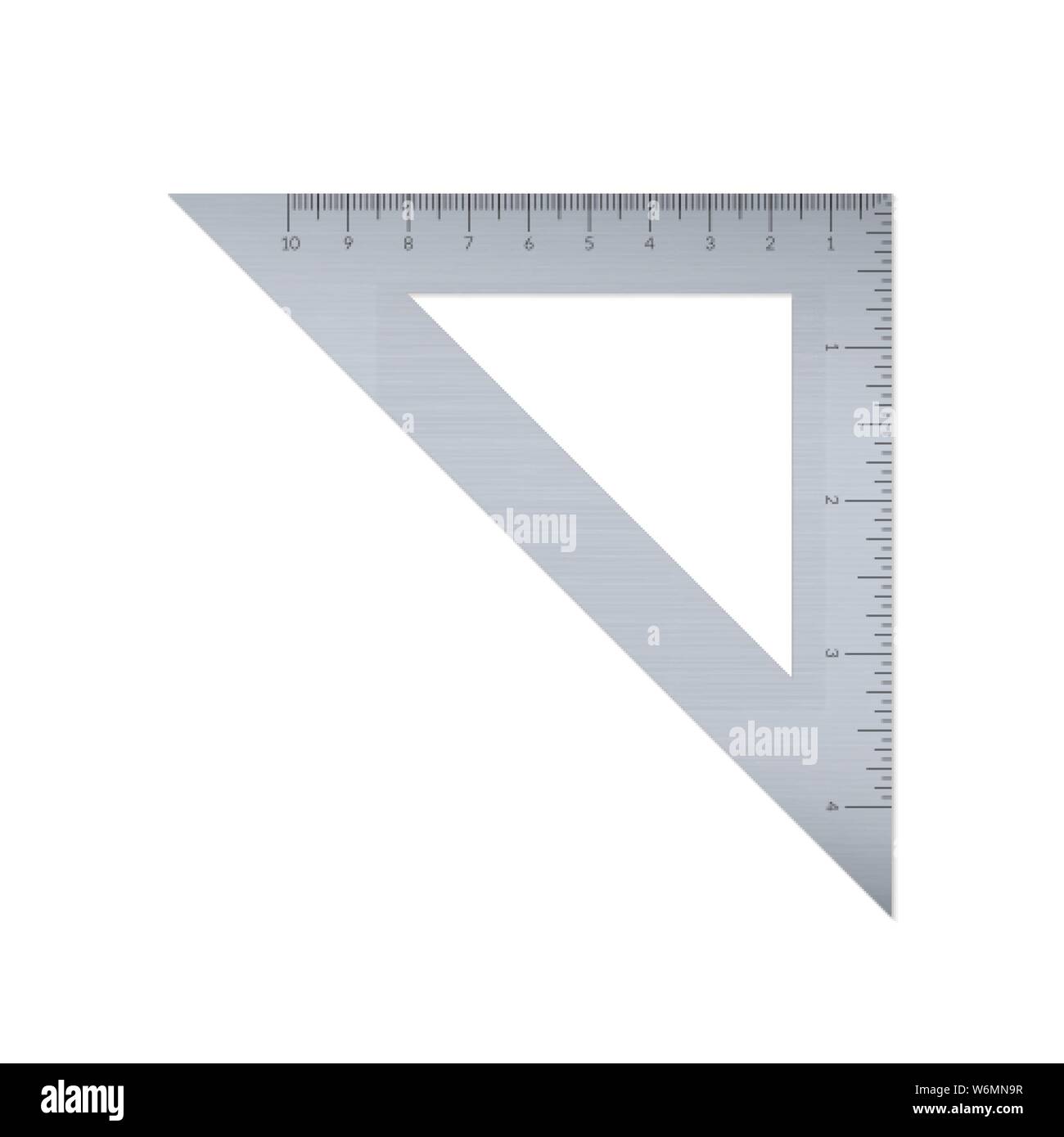 Steel isosceles triangle with metric and imperial units ruler scale Stock Vector