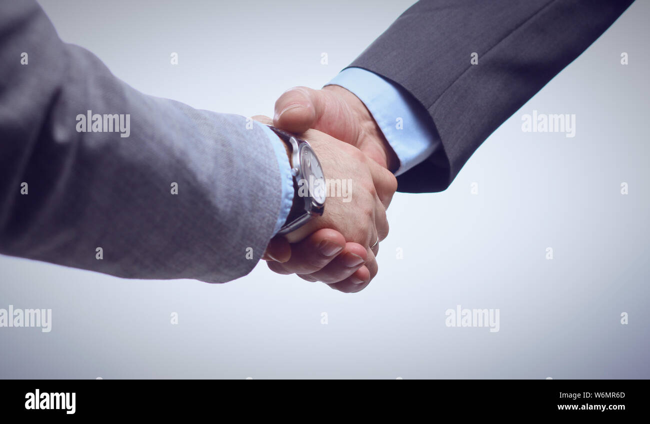 Business handshake. Two businessman shaking hands with each oth Stock