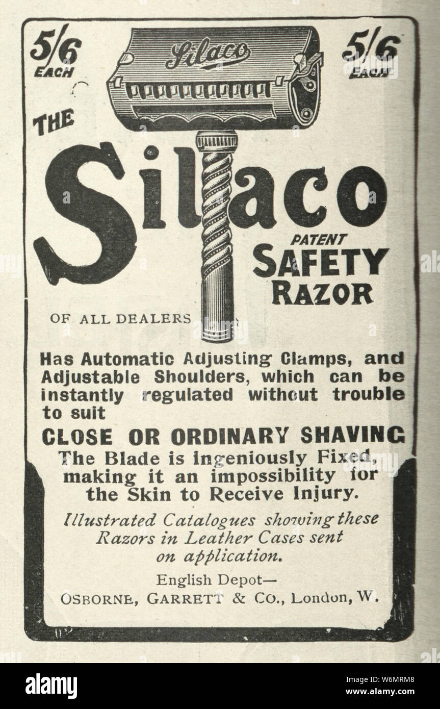 Safety Razor Ad Edwardian advert for Silaco safety razor, 1902 Stock Photo - Alamy