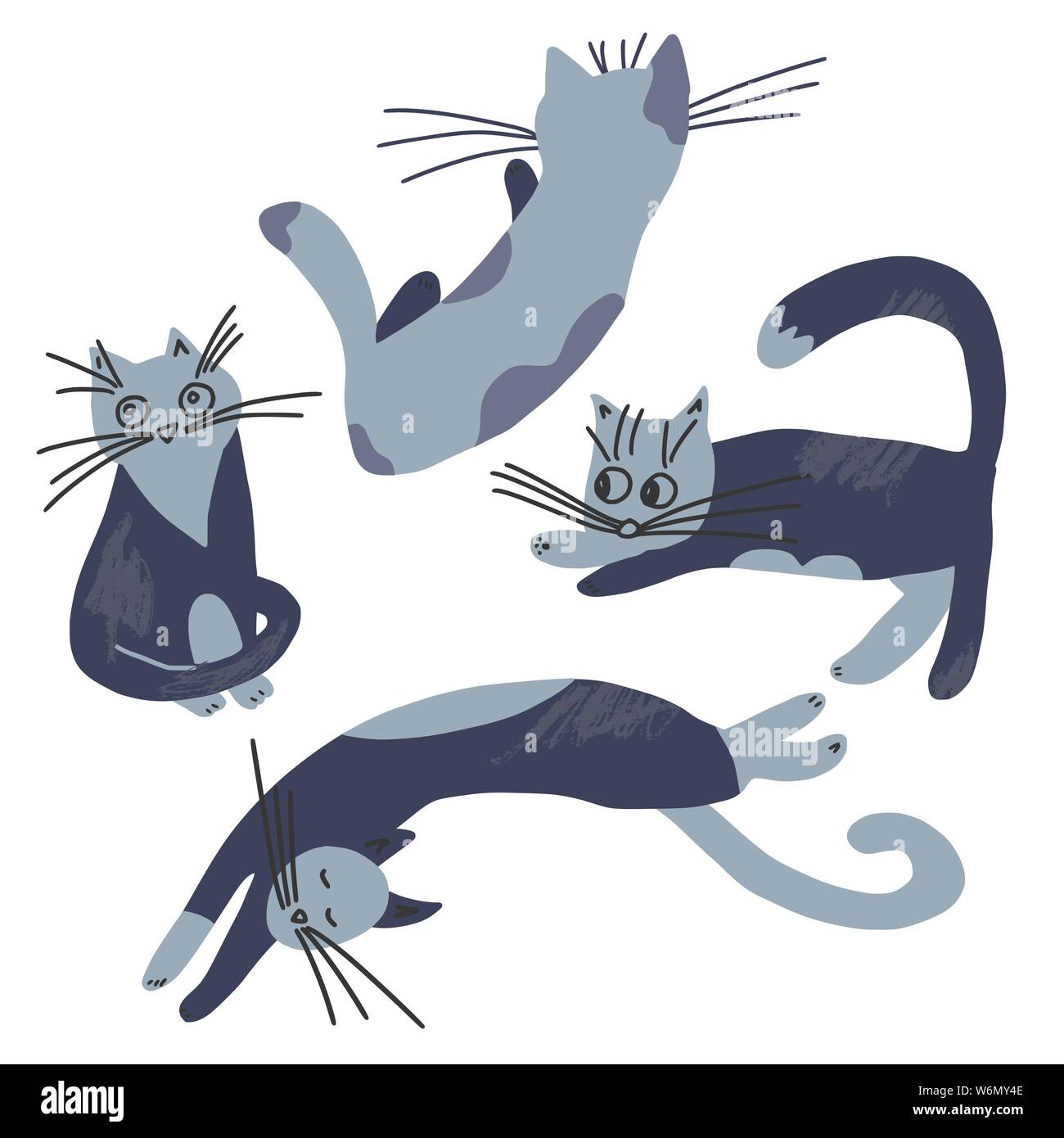 Domestics cats set isolated on white background. Vector different ...