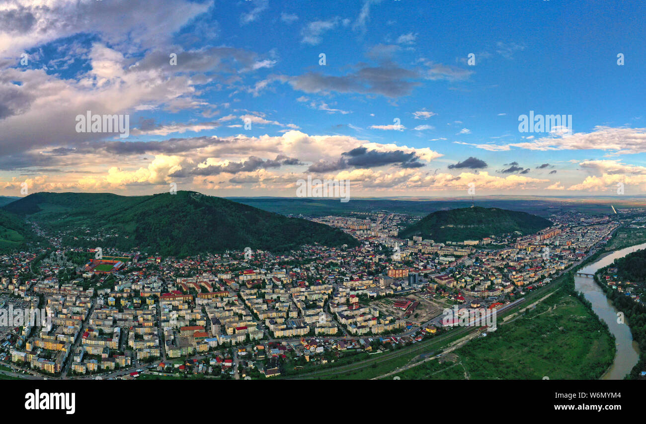 Summer aerial view of Piatra Neamt city in Romania Stock Photo