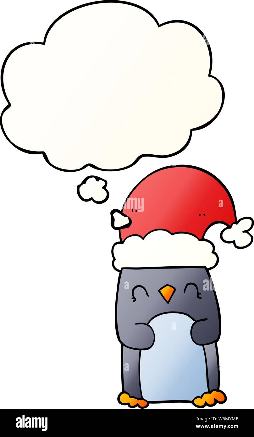 cartoon penguin with thought bubble in smooth gradient style Stock Vector