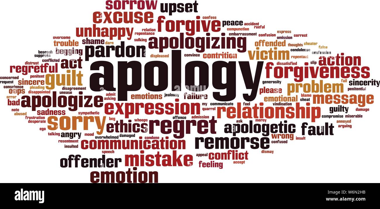 Apology word cloud concept. Collage made of words about apology. Vector illustration Stock Vector