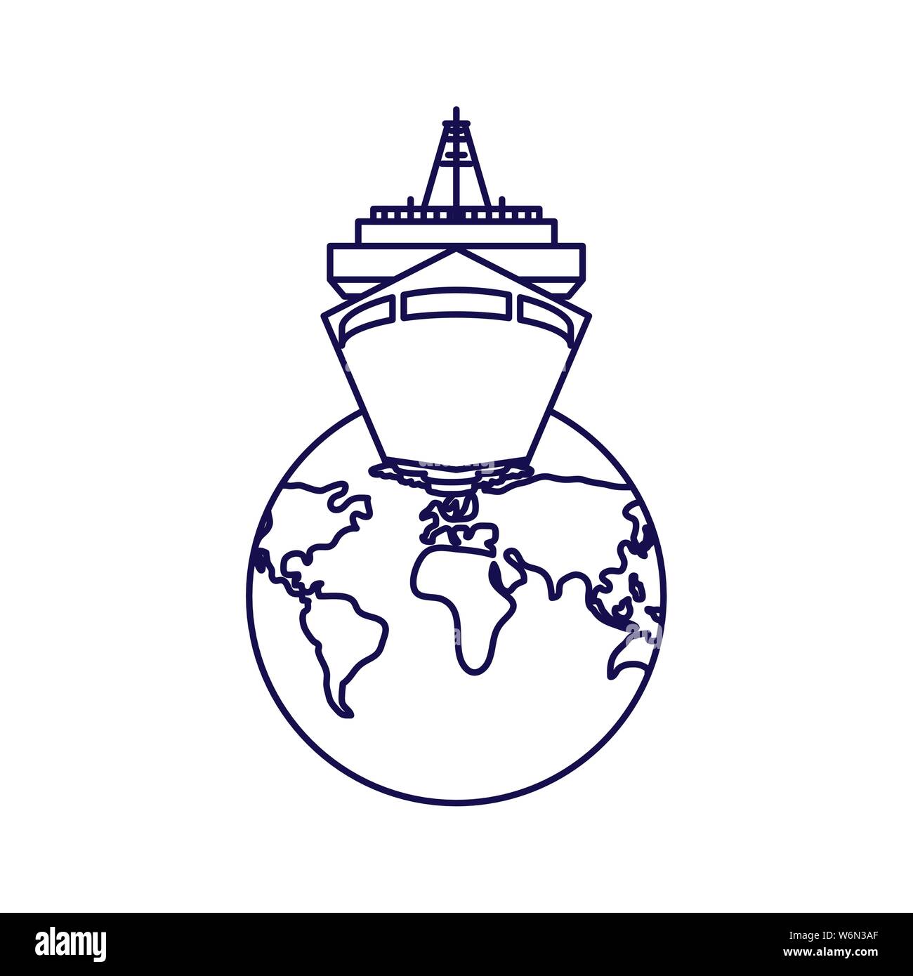 ship cruise boat travel with world planet vector illustration design ...