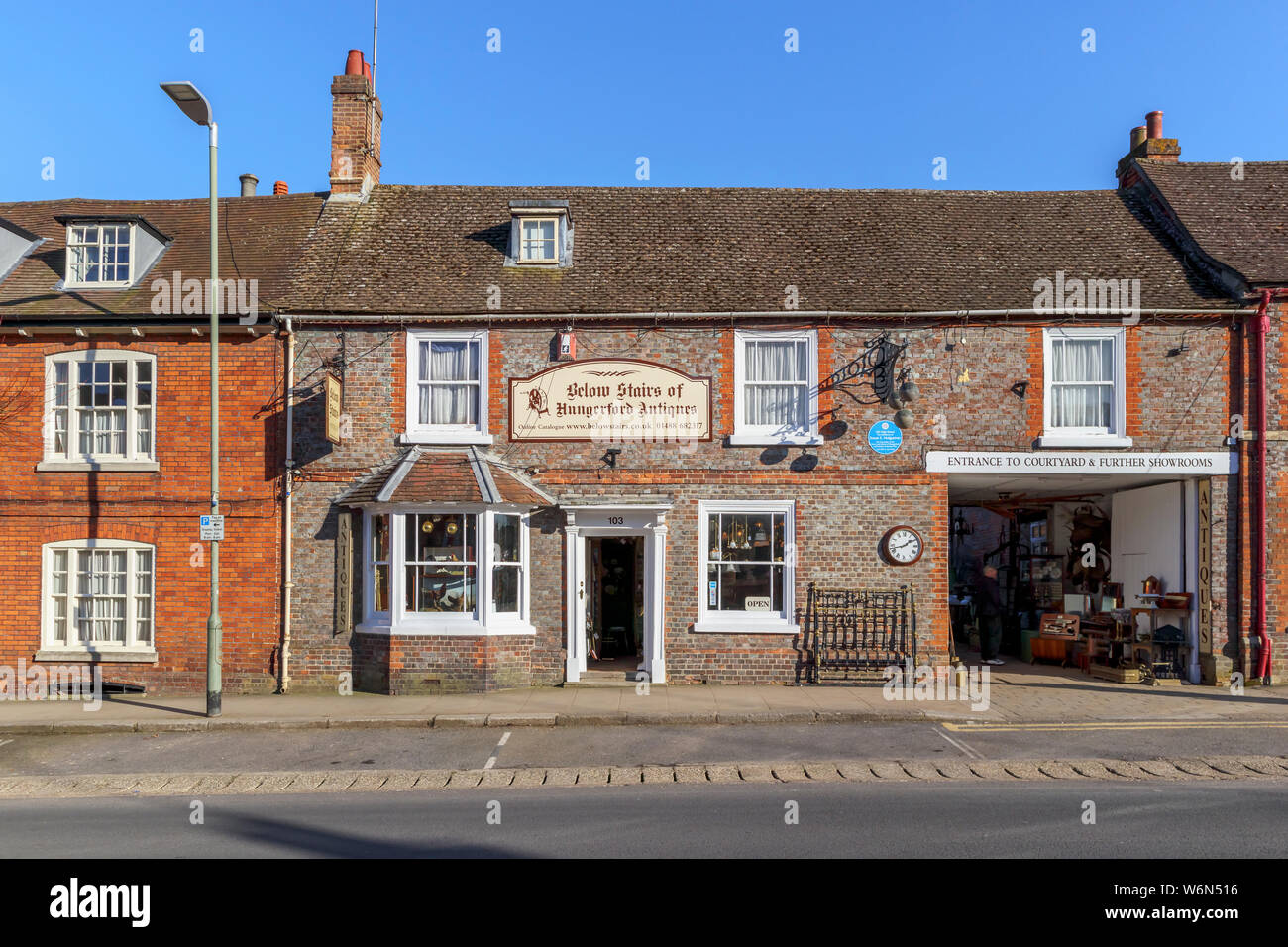 Roadside view in High Street, Hungerford, a historic market town in