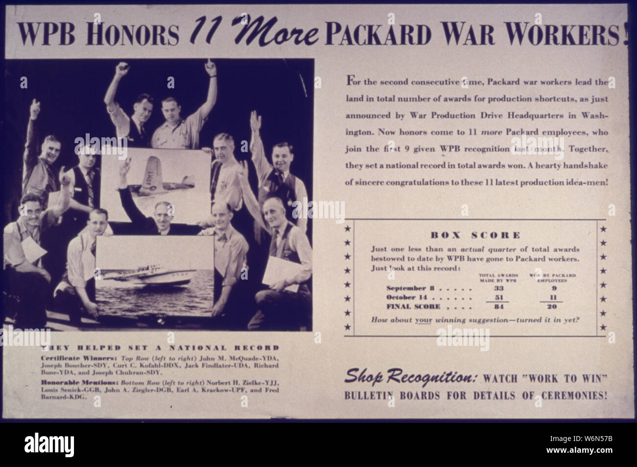 WPB Honors 11 More Packard War Workers! Stock Photo
