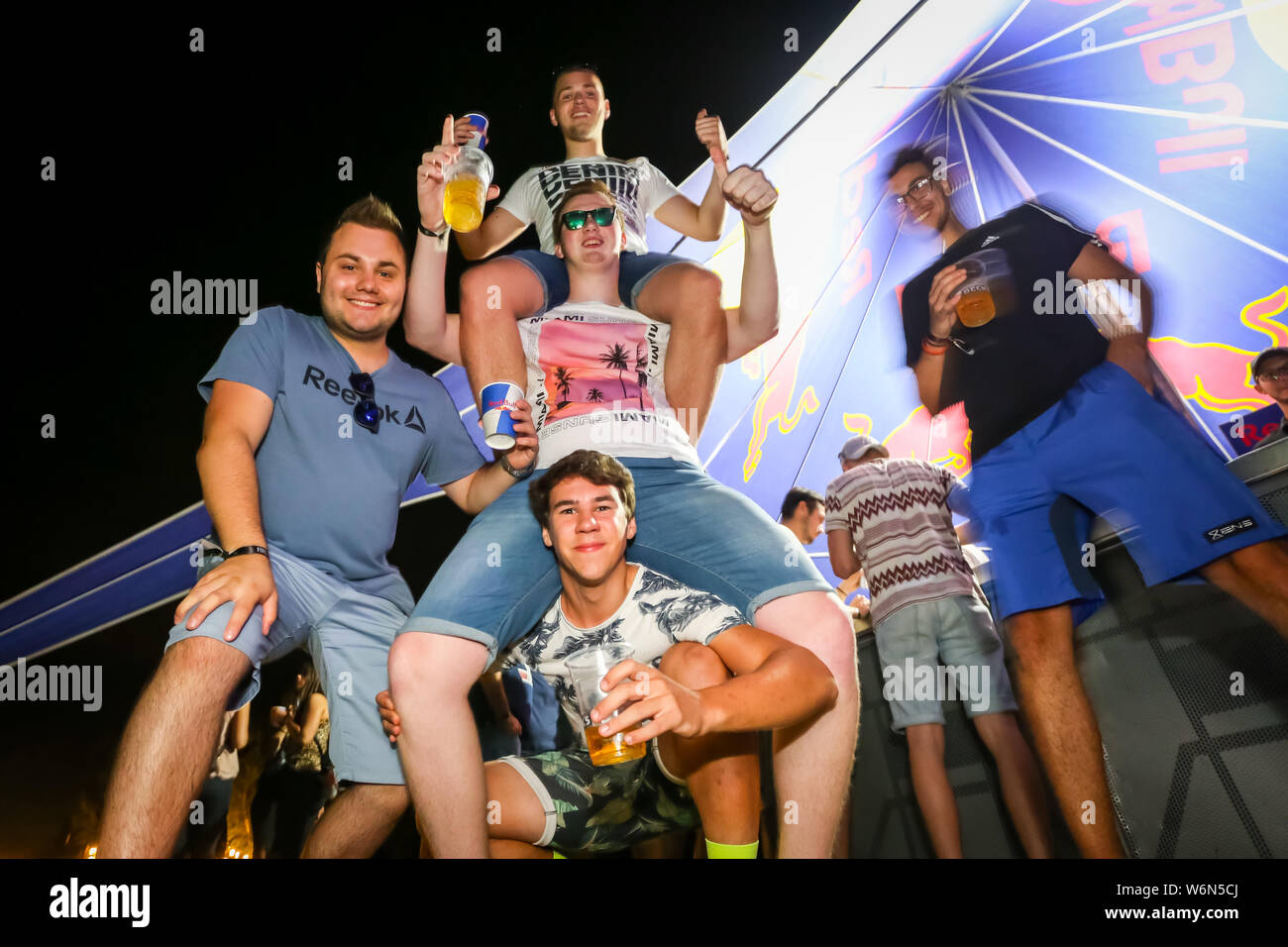 Brezje, Croatia 20th July, 2019 Group photo of friends posing and