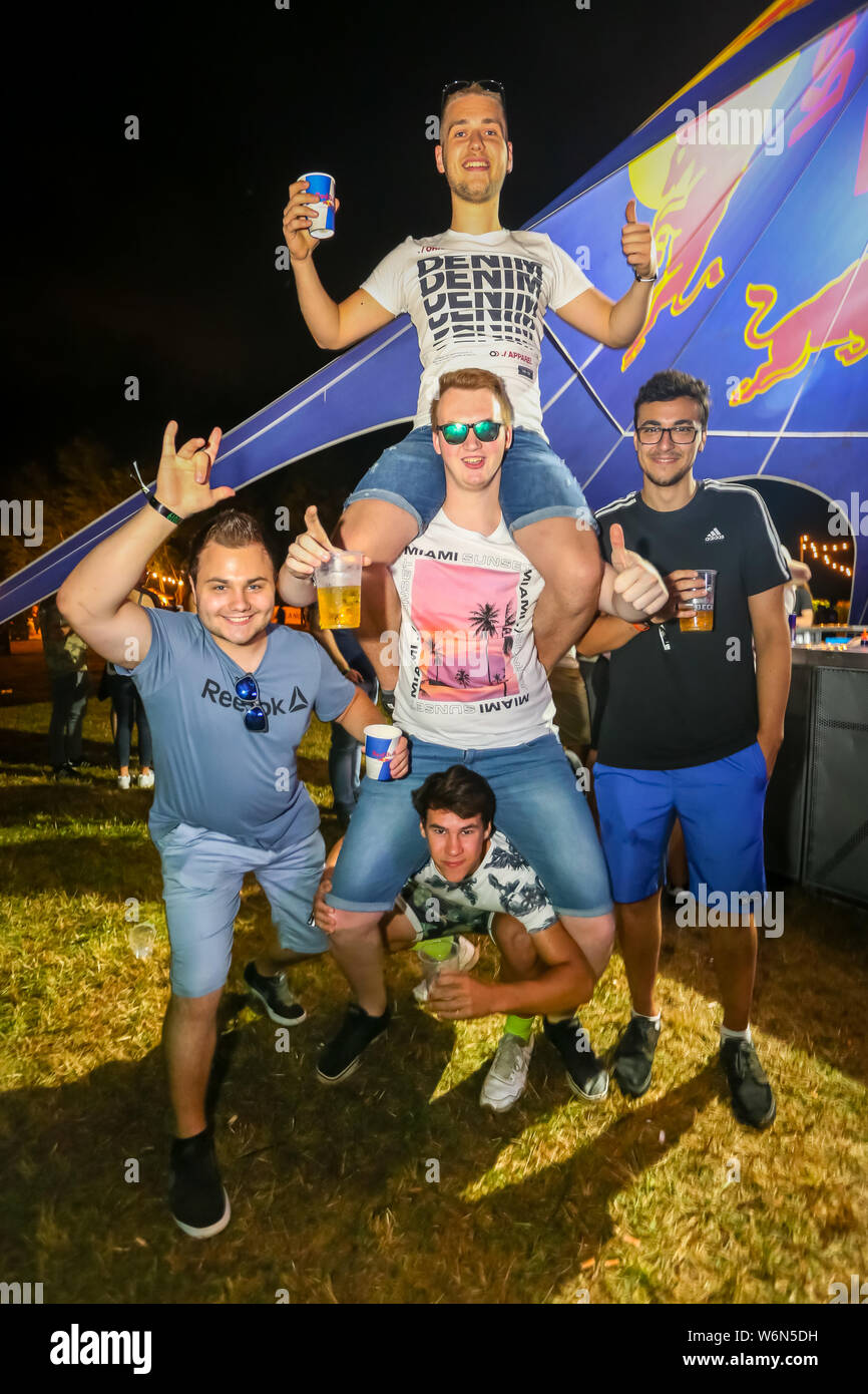 Brezje, Croatia 20th July, 2019 Group photo of friends posing and