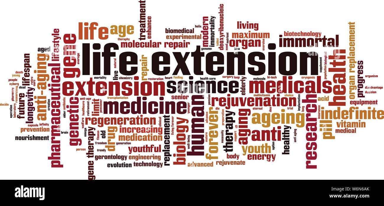 Life extension word cloud concept. Collage made of words about life
