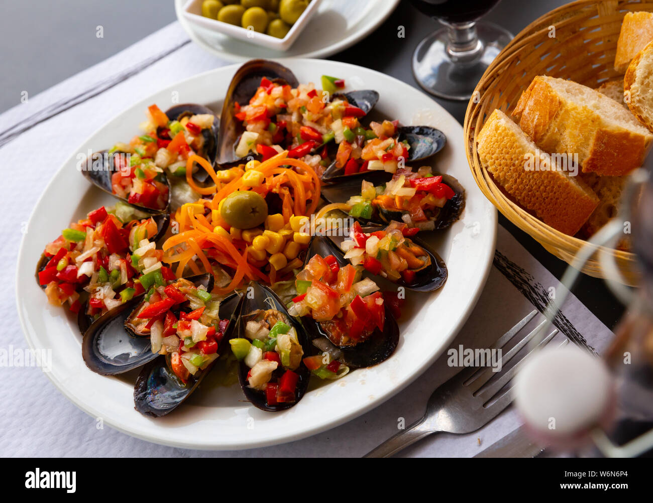 Spanish dish vinaigrette with mussels Stock Photo Alamy