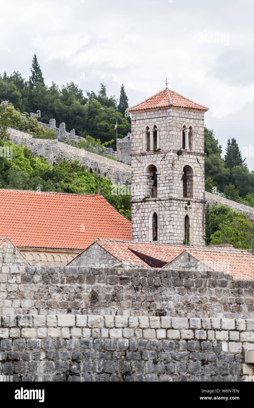 06 MAY 2019. Ston fortress in Croatia, Europe. Ruins of fortification walls. Stock Photo
