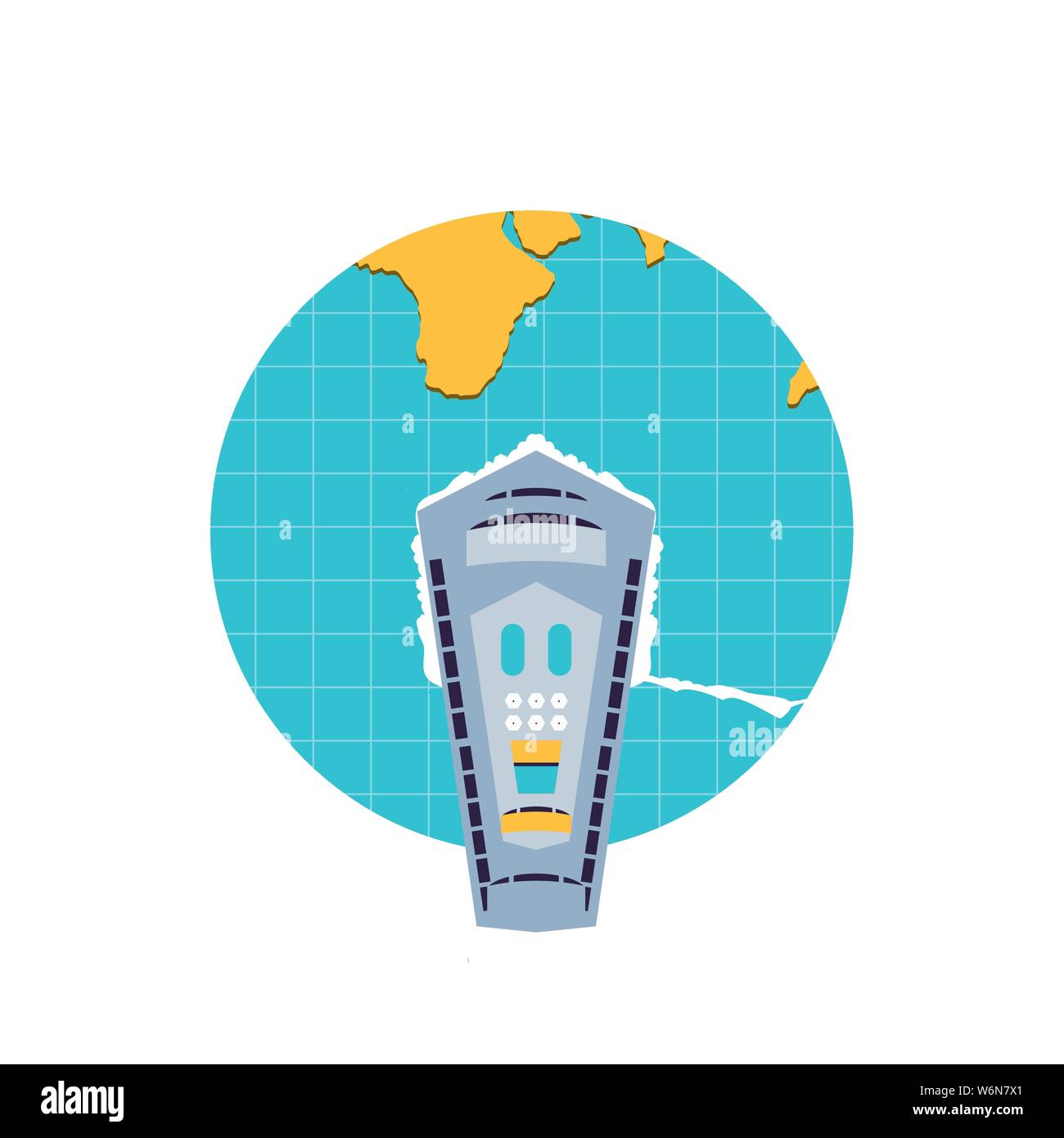 view aerial of ship cruise boat travel in world planet vector