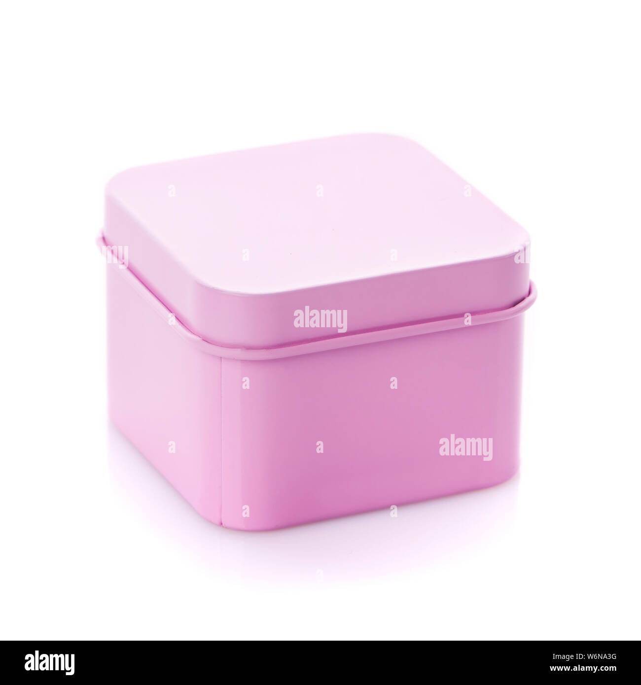 Simple round pink gift box isolated. Side view Stock Photo - Alamy