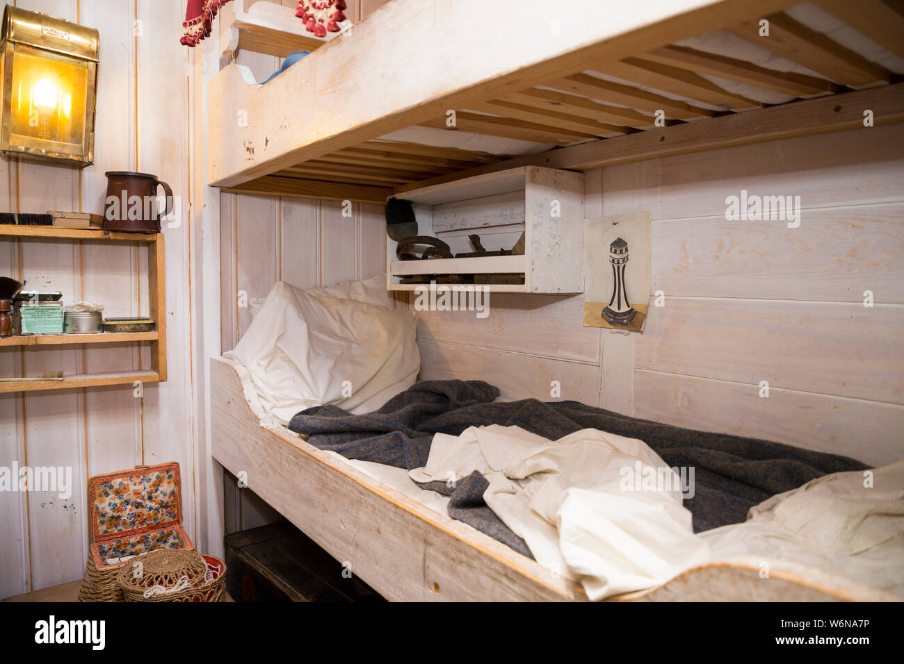 Cabin room / cabin rooms / bedroom / bed room with bunk beds berth for  passengers on board the SS Great Britain. Brunel's ship is now a museum museum attraction and hosts children on sleepovers etc so the bed is larger than the original steerage class. Bristol, UK (109) Stock Photo