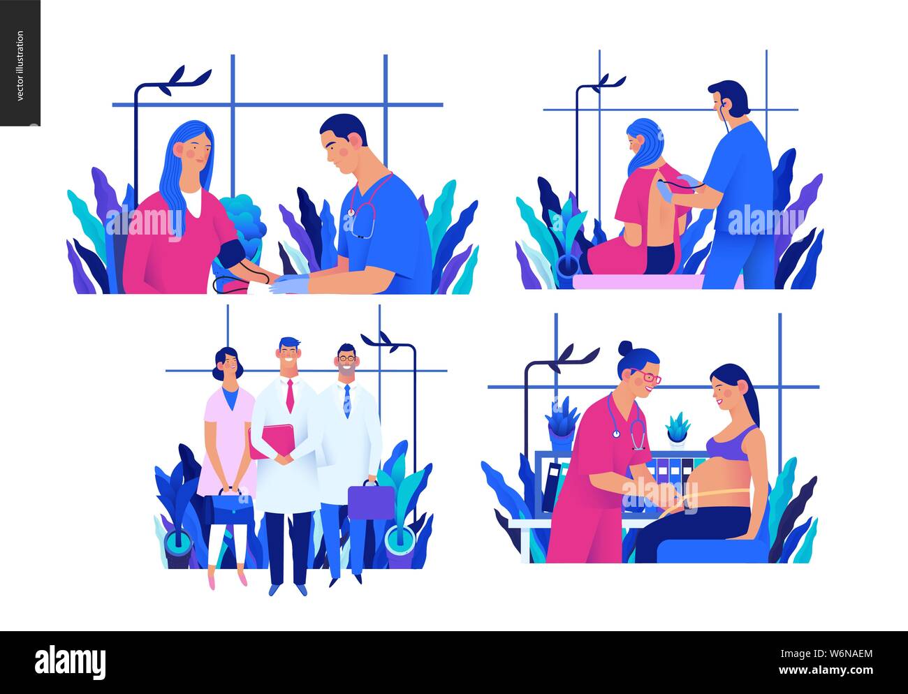 Set of medical insurance illustrations blood pressure test