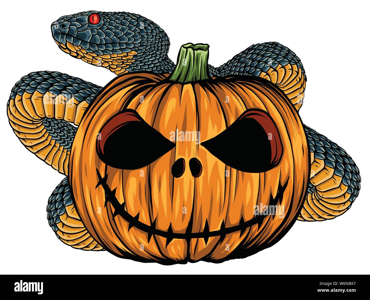 scary funny Halloween icons snake pumpkins vector Stock Vector
