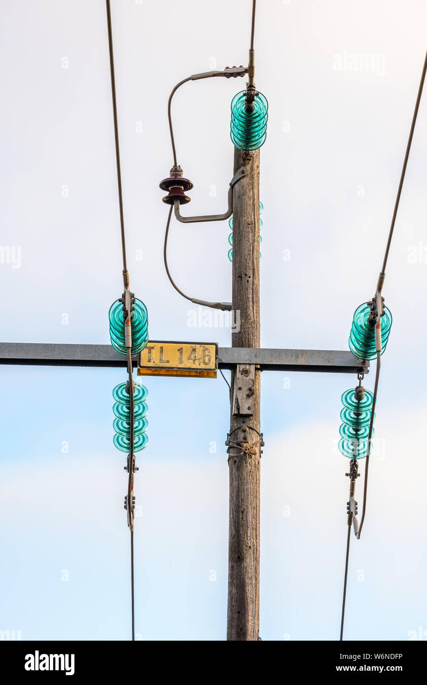 Power line poles with power cables Stock Photo Alamy
