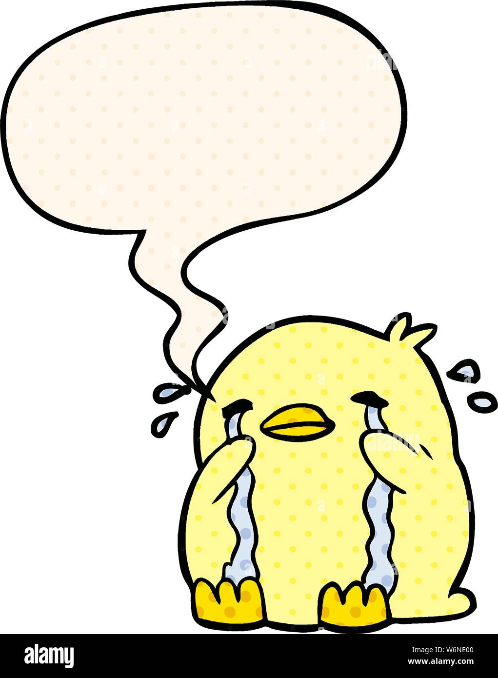 cartoon crying bird with speech bubble in comic book style Stock Vector