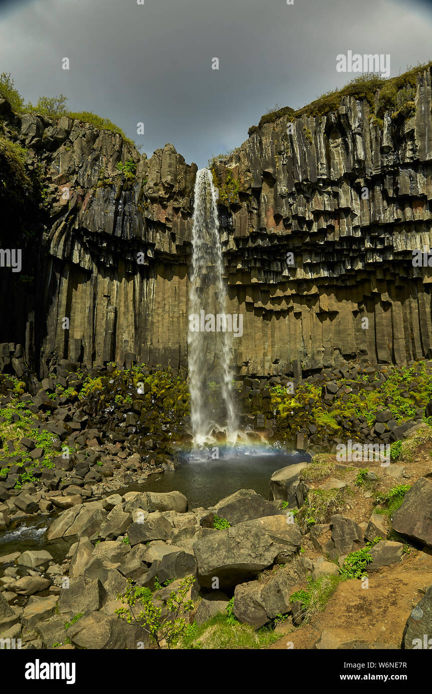 Svartifoss,The black waterfall. One of the most unique waterfalls in Iceland Stock Photo