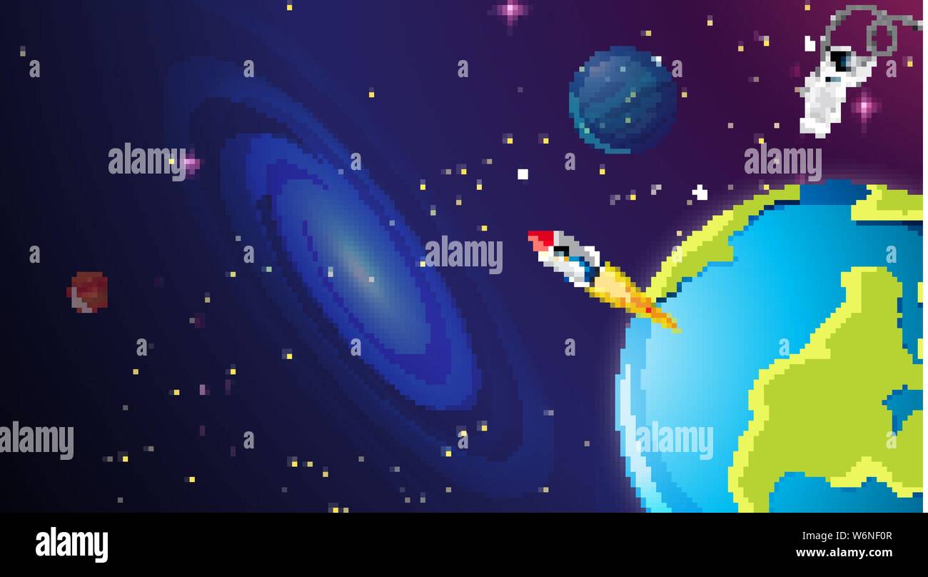 Astronaut and rocket in space illustration Stock Vector Image & Art - Alamy