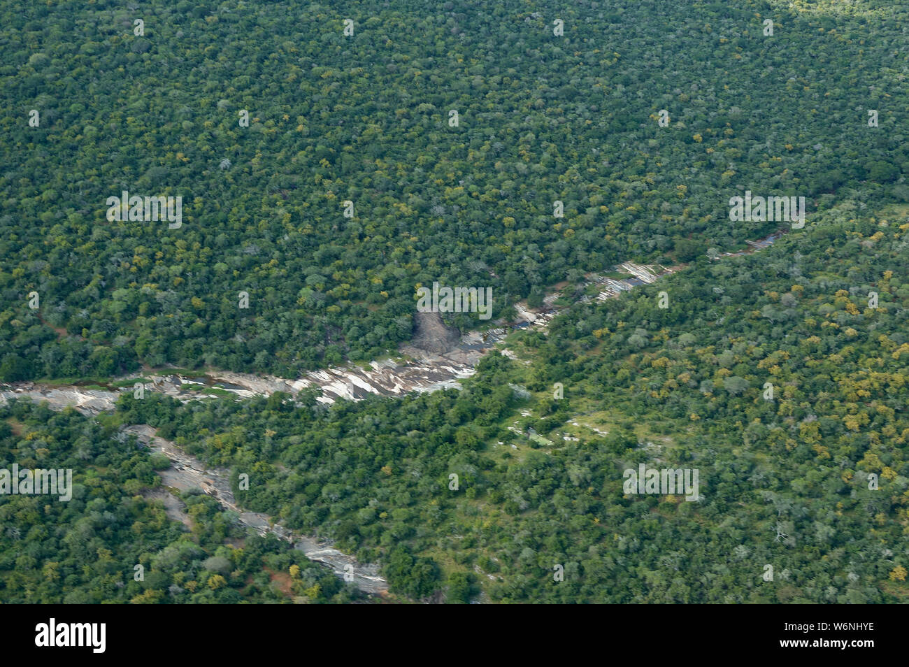Dry rocky river bed in the South Maasai Steppe, Tanzania Stock Photo