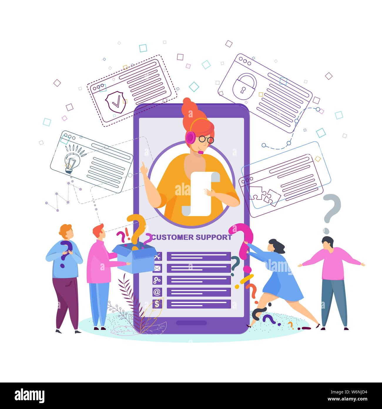 Hotline operator advises client. Online global technical support. Stock Vector