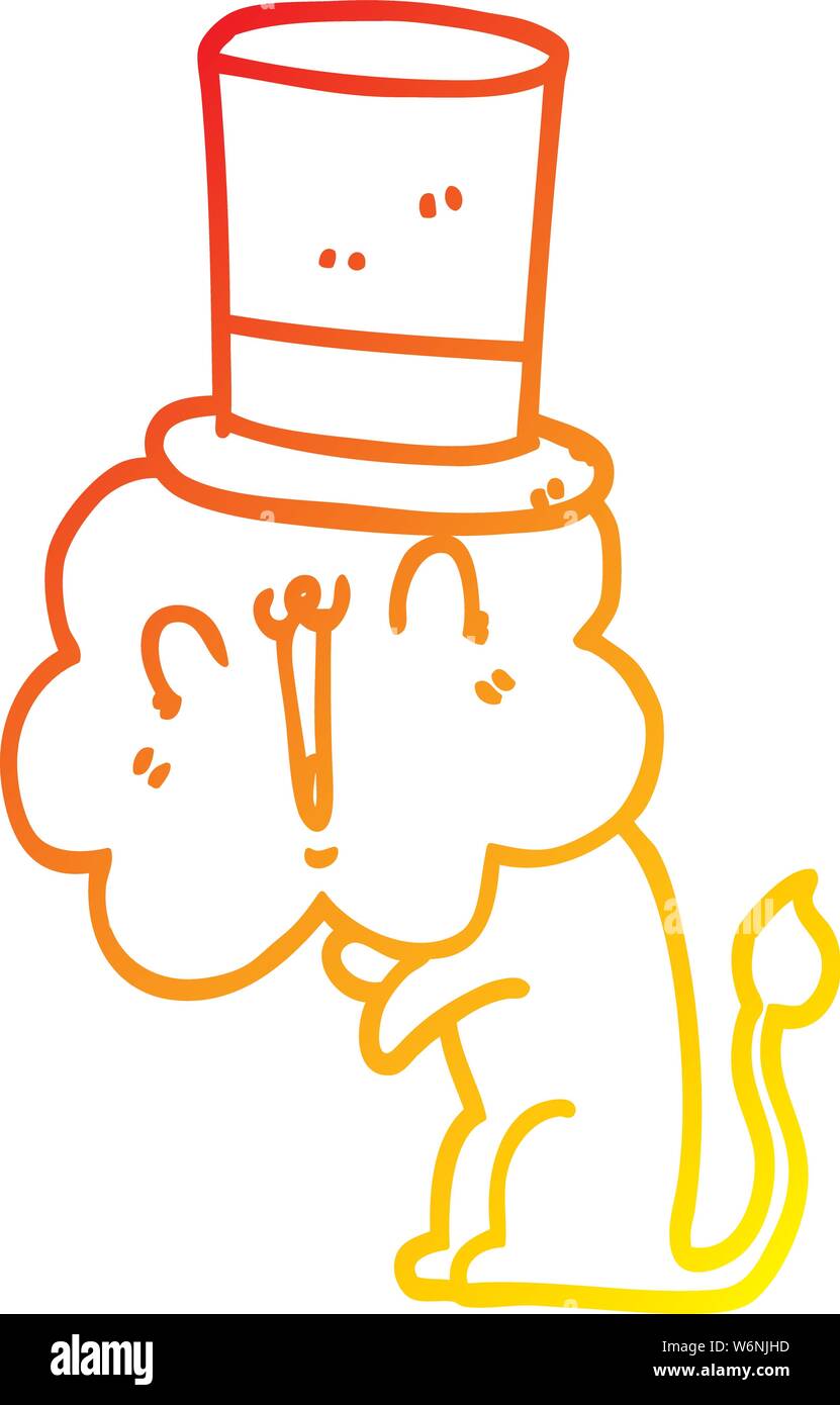 Warm Gradient Line Drawing Of A Cute Cartoon Lion Wearing Top Hat Stock Vector Image Art Alamy