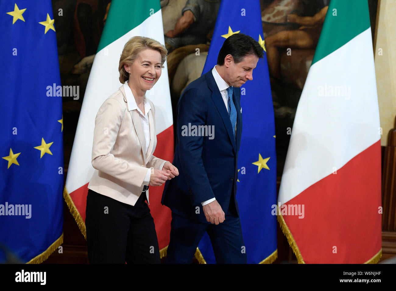 Rome Italy 2nd Aug 19 Ursula Von Der Leyen And Giuseppe Conte During The Meeting At