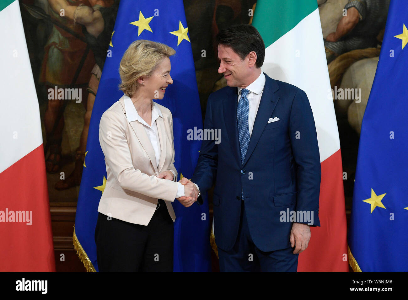 Rome Italy 2nd Aug 19 Ursula Von Der Leyen And Giuseppe Conte During The Meeting At