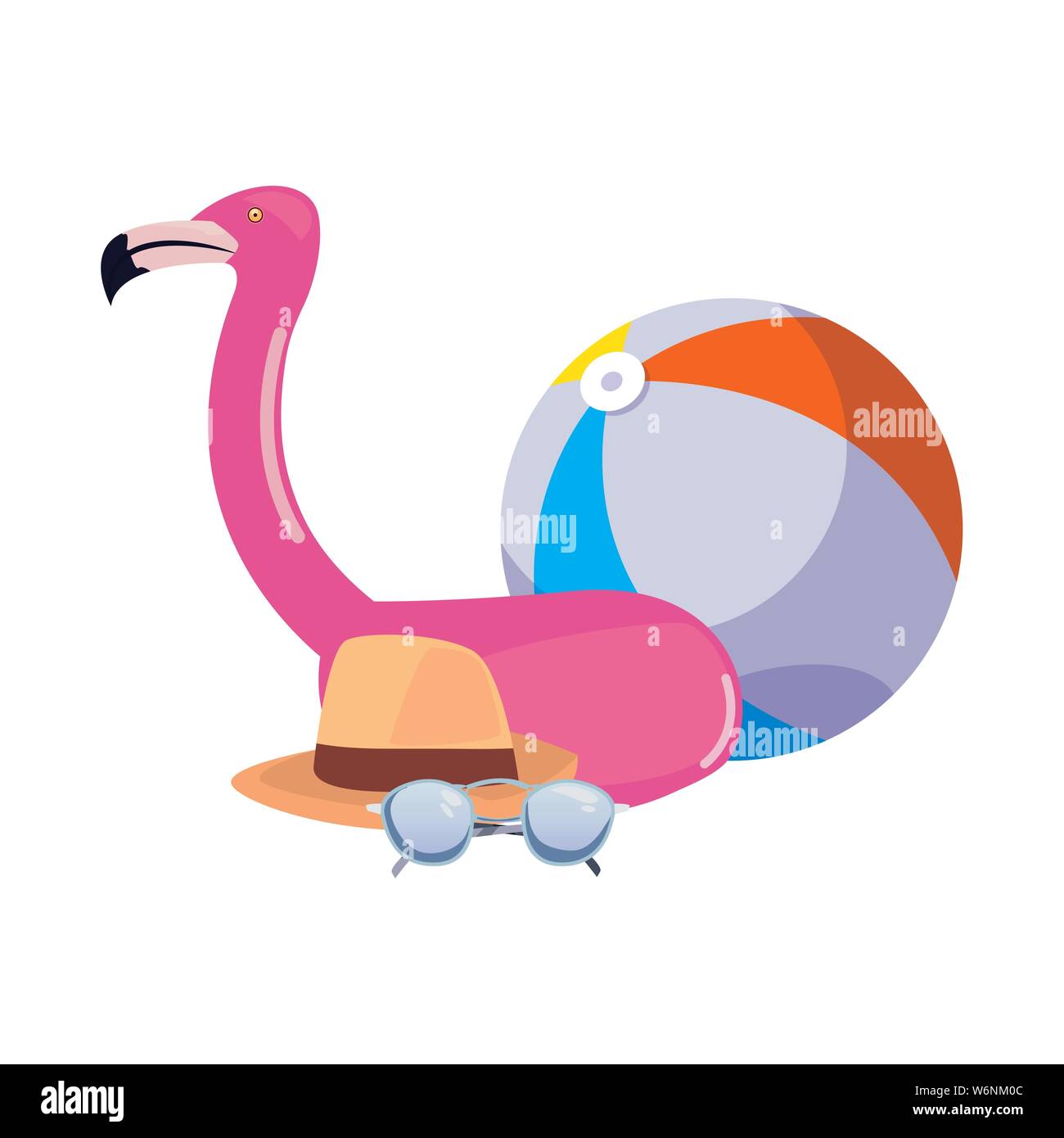flamingo float sunglasses hat ball summer time vacation vector ...