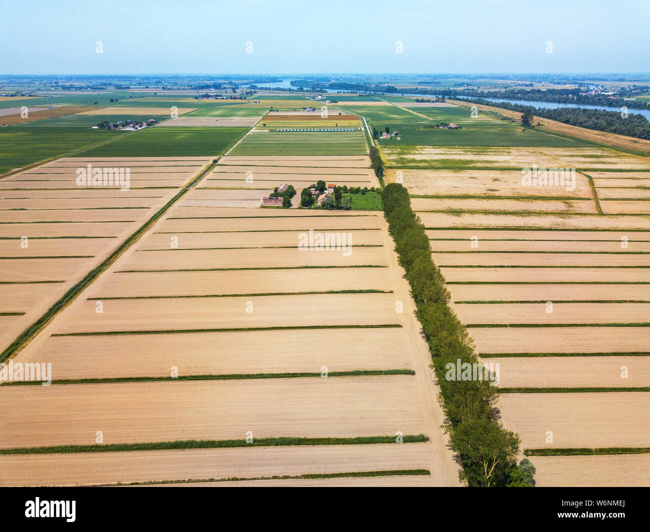 The charm of the river Po in Italy, with the poetry of the cultivated fields and its natural oases populated by a vast population of birds Stock Photo