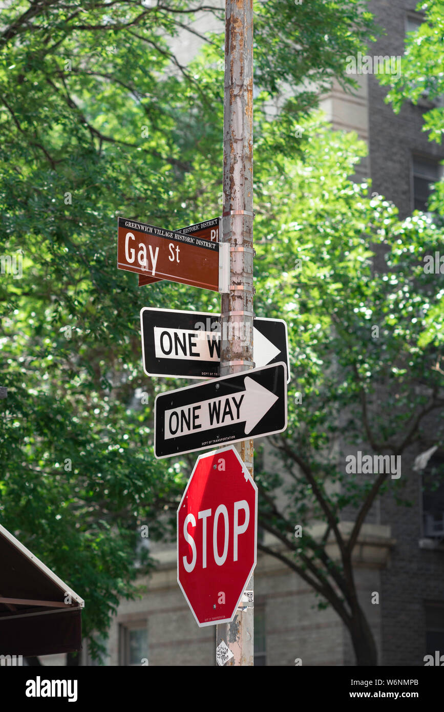 Gay Street Greenwich Village, view of traffic signs at the entrance to Gay Street in Greenwich Village, Manhattan, New York City, USA. Stock Photo