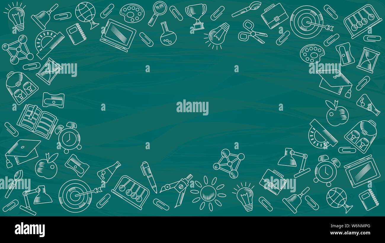 Green board with hand-drawn chalk school supplies Stock Vector Image ...