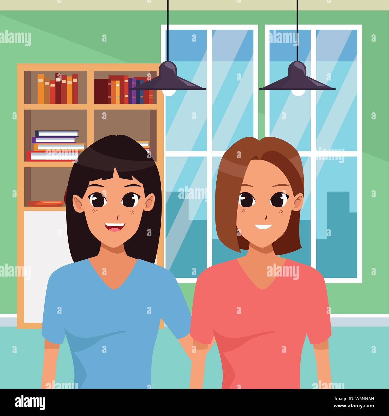 Two young women friends smiling cartoons Stock Vector Image & Art - Alamy