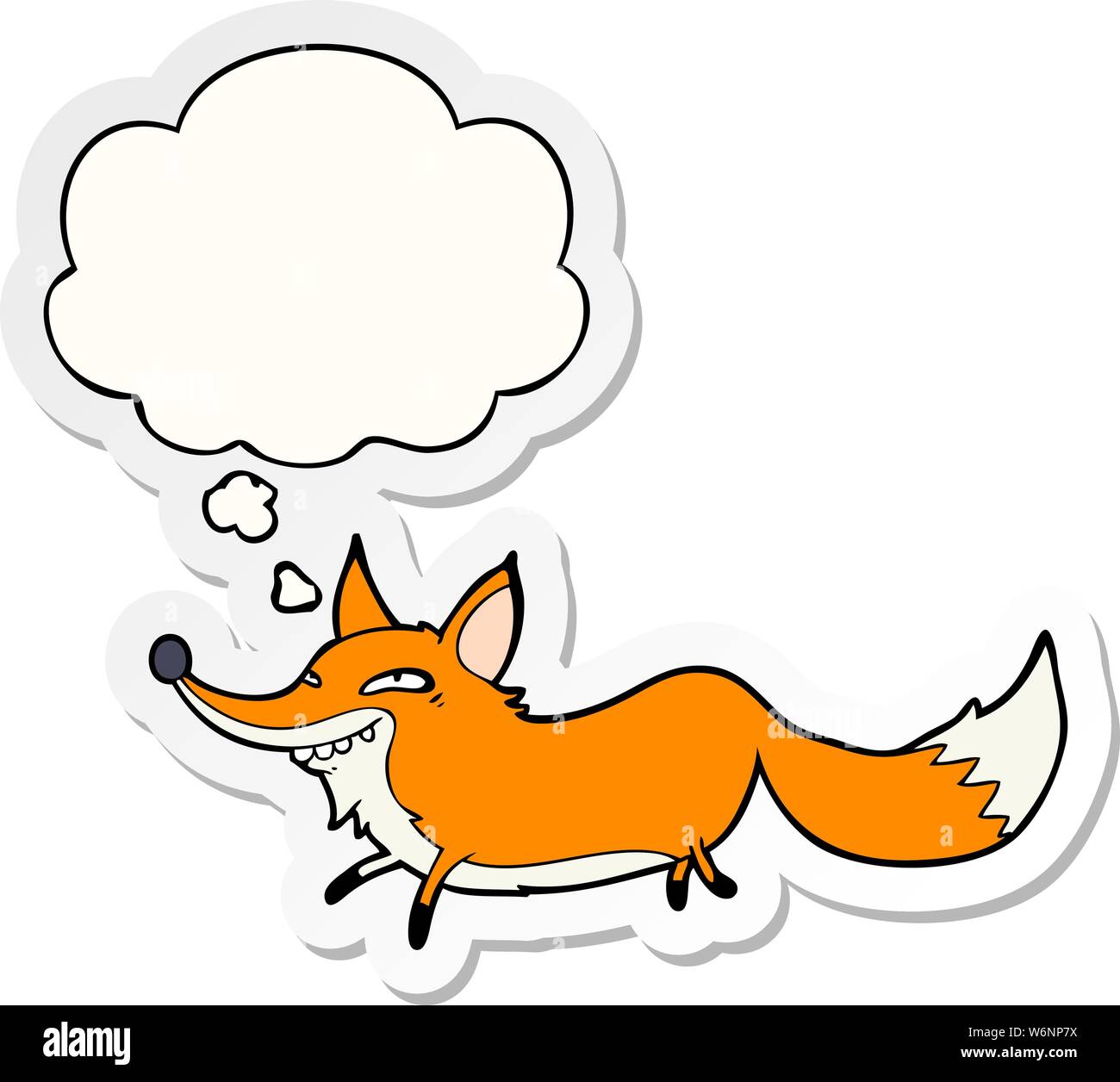 cartoon sly fox with thought bubble as a printed sticker Stock Vector