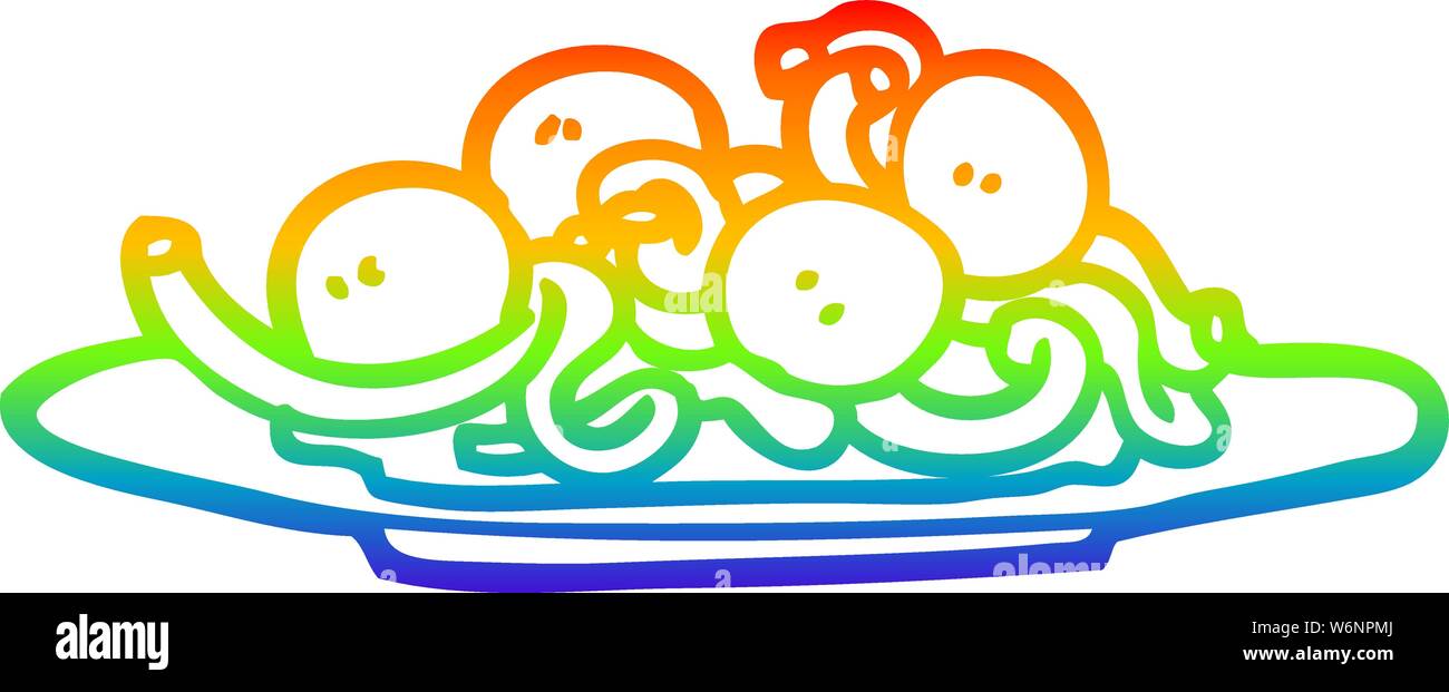 Rainbow Gradient Line Drawing Of A Cartoon Spaghetti And Meatballs Stock Vector Image Art Alamy