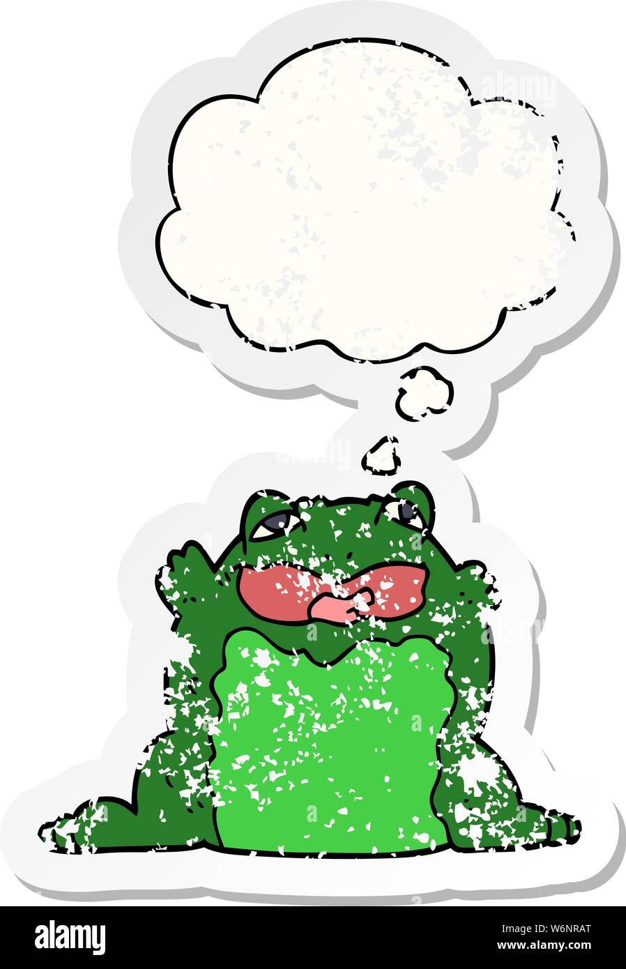 cartoon toad with thought bubble as a distressed worn sticker Stock ...