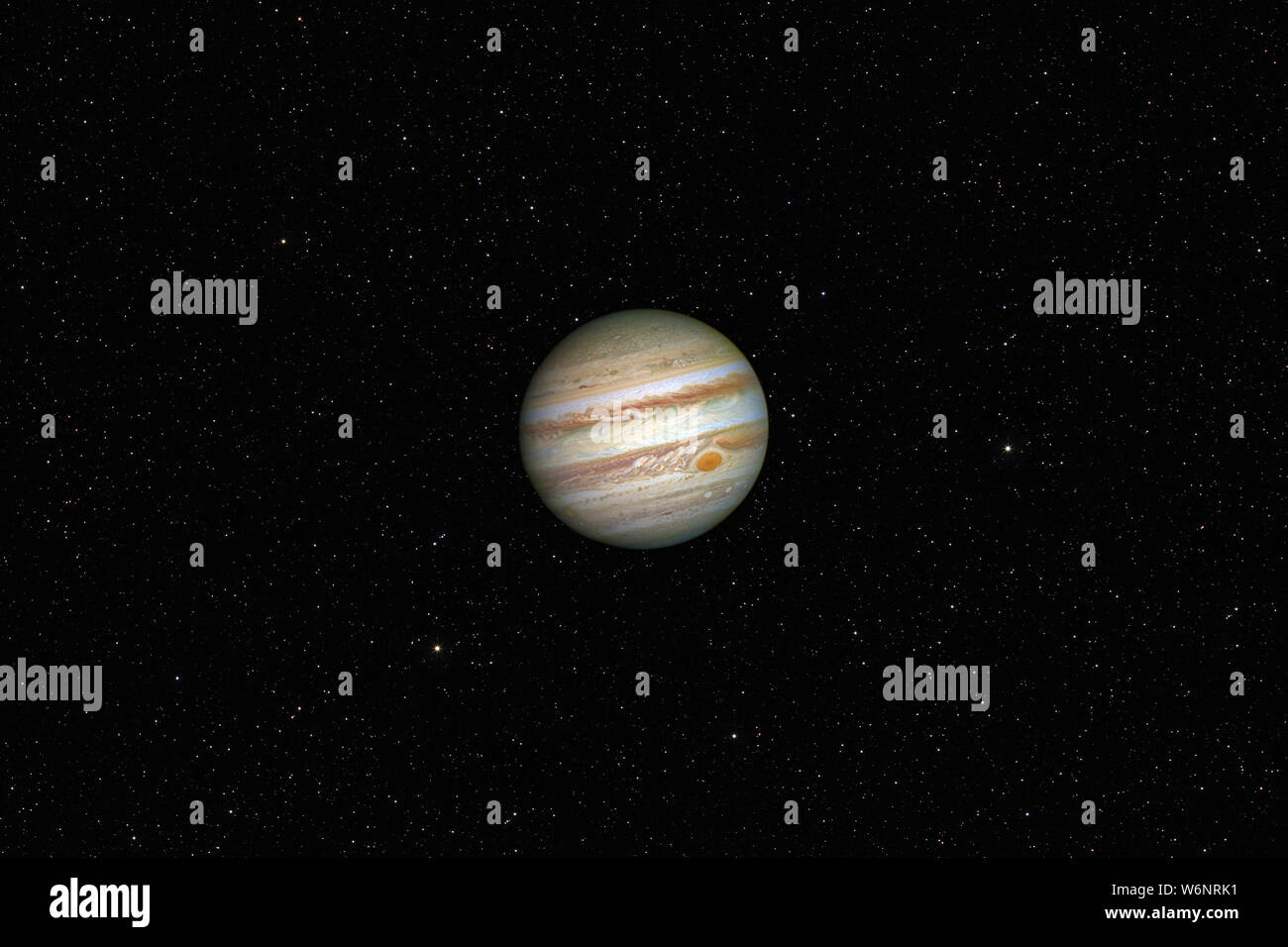 Planet Jupiter against dark starry sky background in Solar System, elements of this image furnished by NASA Stock Photo