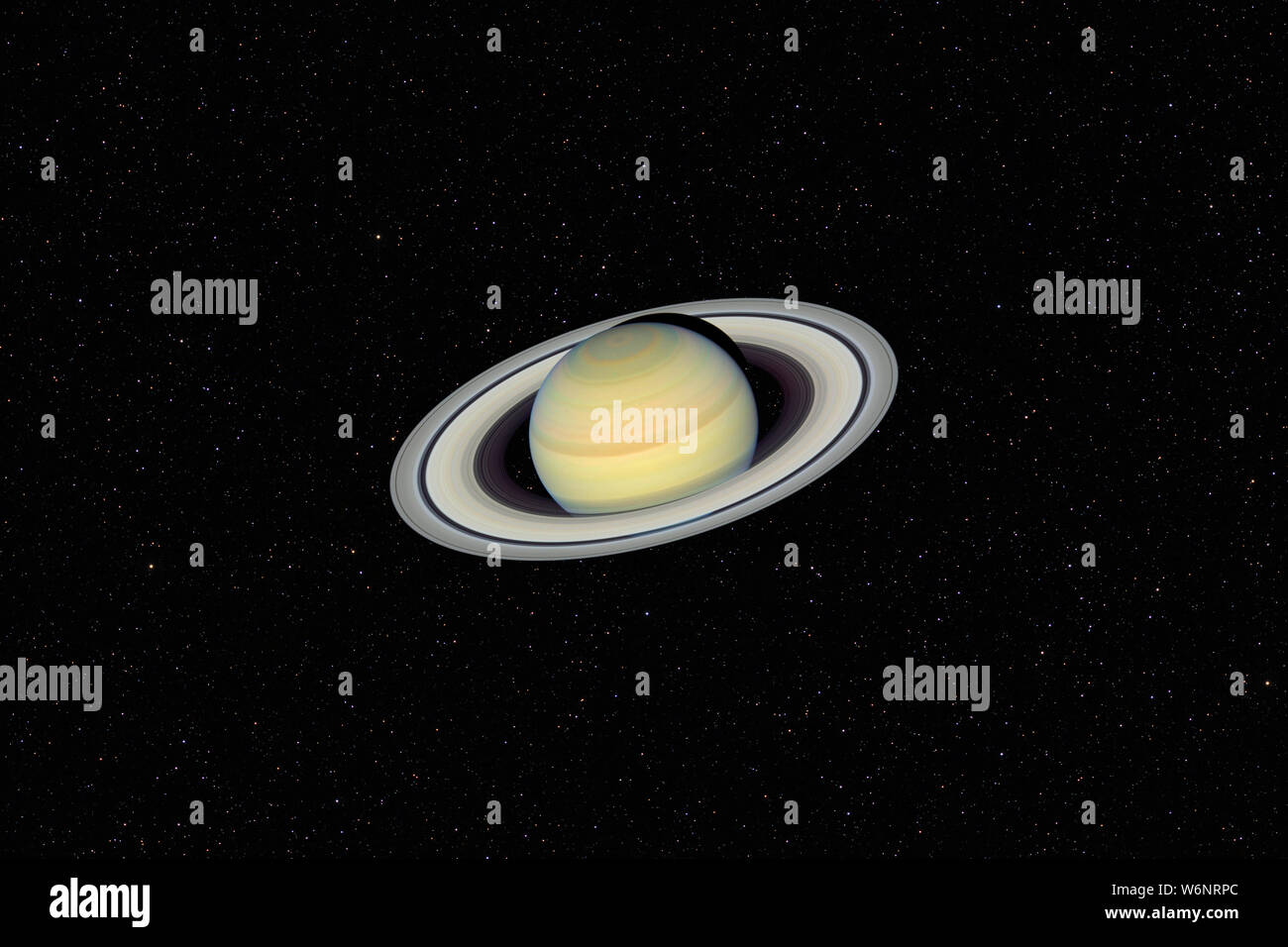 Planet Saturn against dark starry sky background in Solar System, elements of this image furnished by NASA Stock Photo