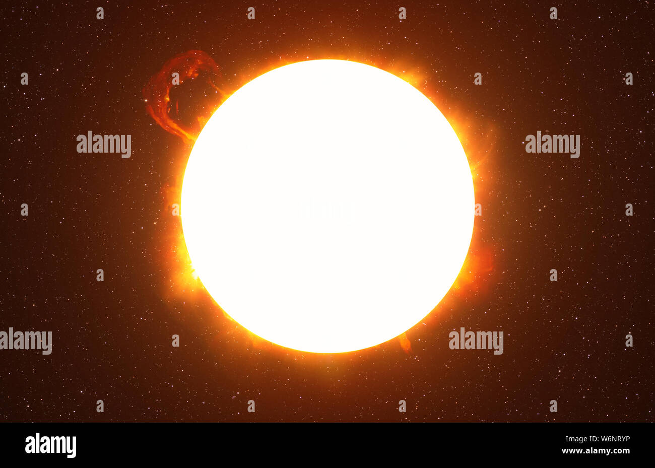 Bright Sun against dark starry sky in Solar System, elements of this image furnished by NASA Stock Photo