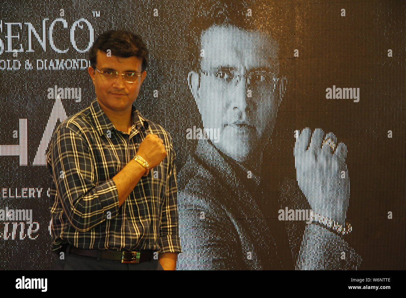 Sourav Ganguly, Indian cricket commentator and former cricketer inaugurates a range of men’s jewelry collections in a jewelry shop at Moulali in Kolkata. (Photo by Satyajit Shaw / Pacific Press) Stock Photo