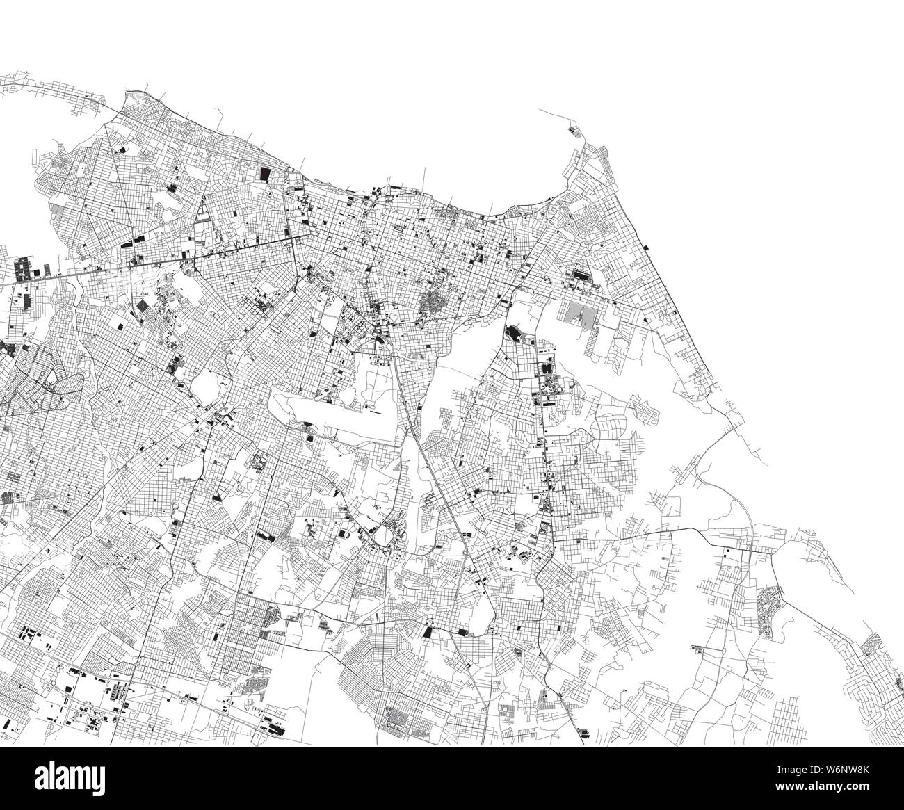 Satellite map of Fortaleza, it is the state capital of Ceará, located in Northeastern Brazil. Map of streets and buildings of the town center Stock Vector