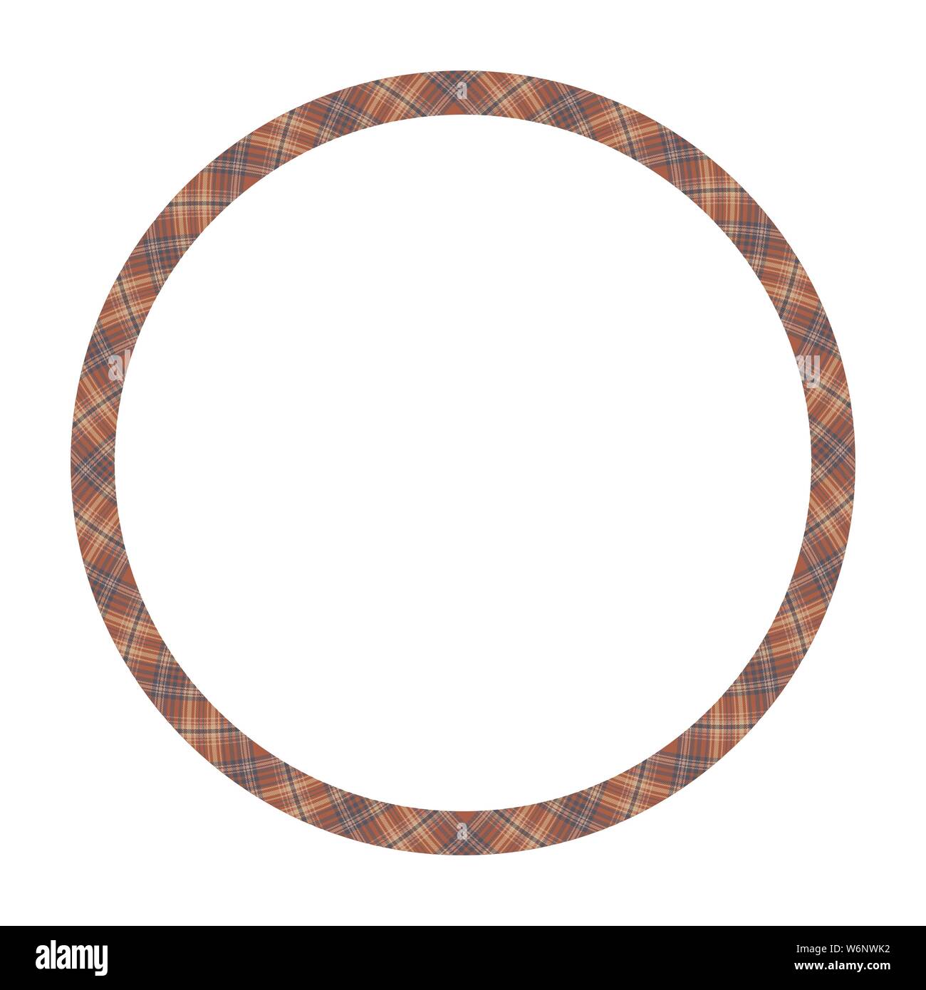 Circle borders and frames vector. Round border pattern geometric vintage frame design. Scottish tartan plaid fabric texture. Template for gift card, c Stock Vector