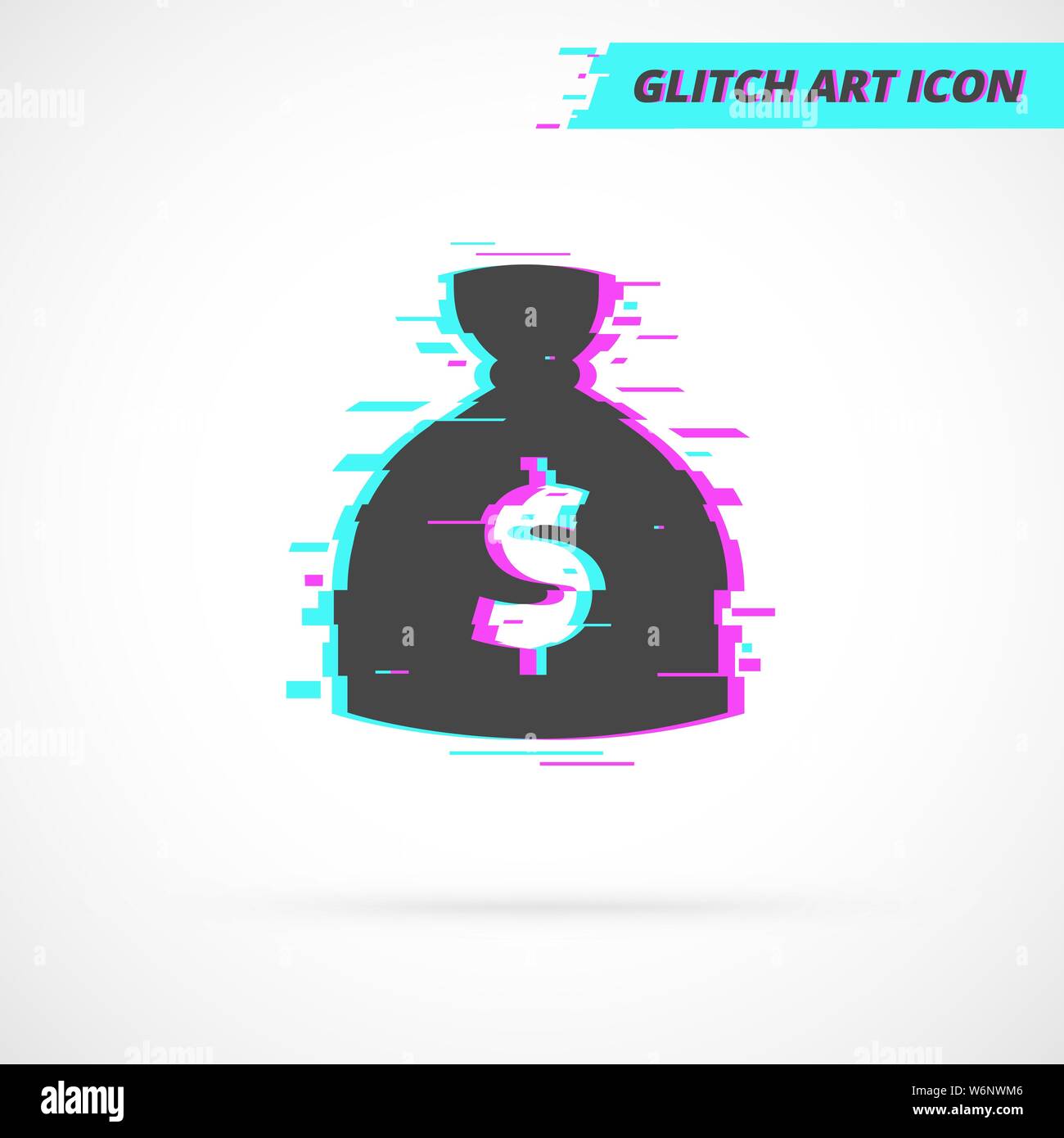 Flat Glitch Money Bag isolated Icon with USA dollar sign. Money sack