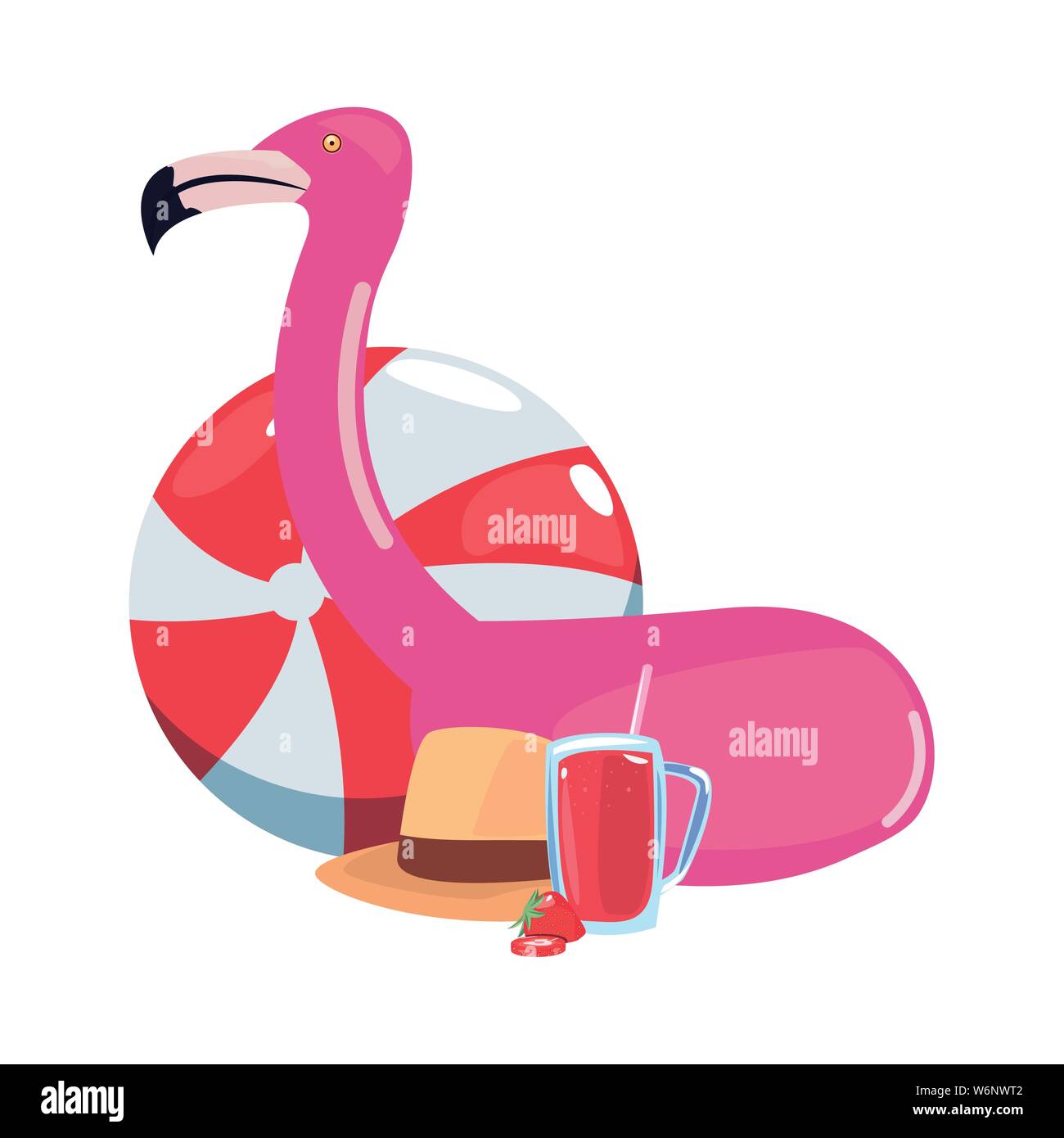 flamingo float ball hat juice summer time vacation vector illustration ...