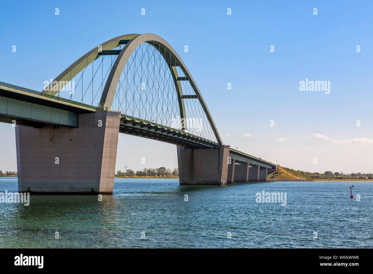 Bridge across Fehmarn Sound, known as Fehmarnsundbrücke, connecting German mainland with Fehmarn island Stock Photo