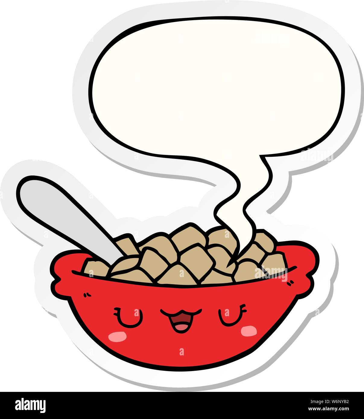 cute cartoon bowl of cereal with speech bubble sticker Stock Vector ...