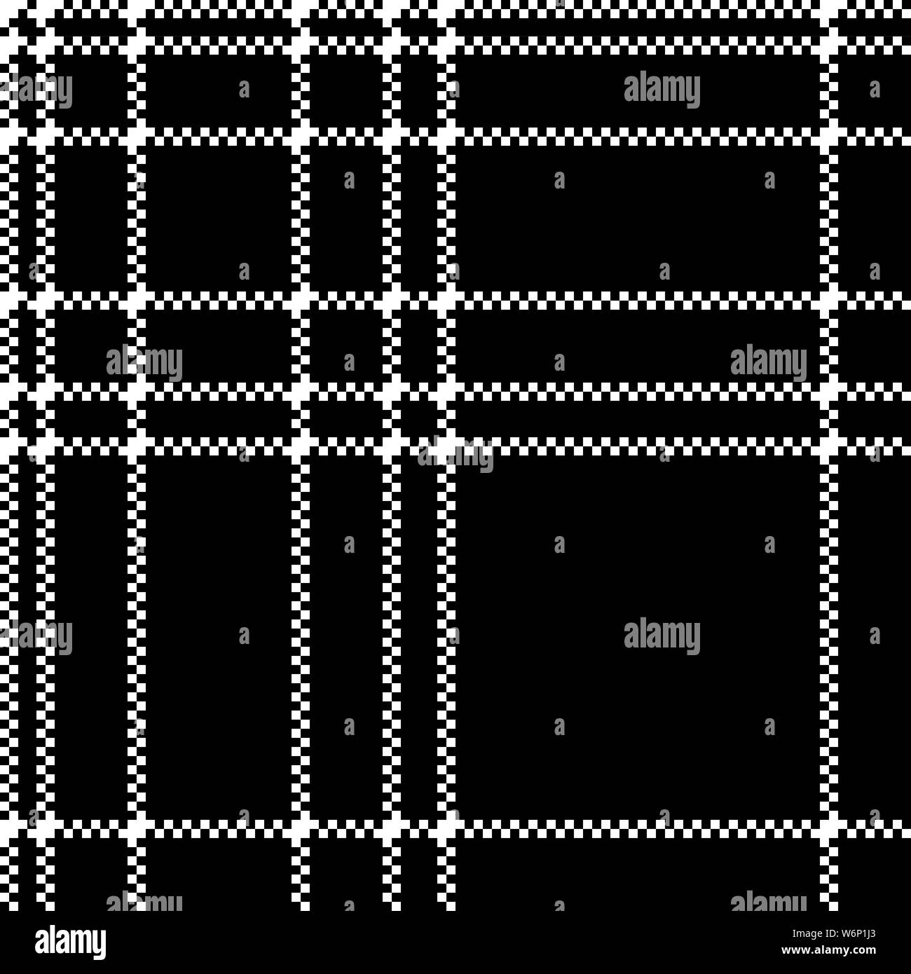 Monochrome check plaid black pixel seamless pattern. Vector ...