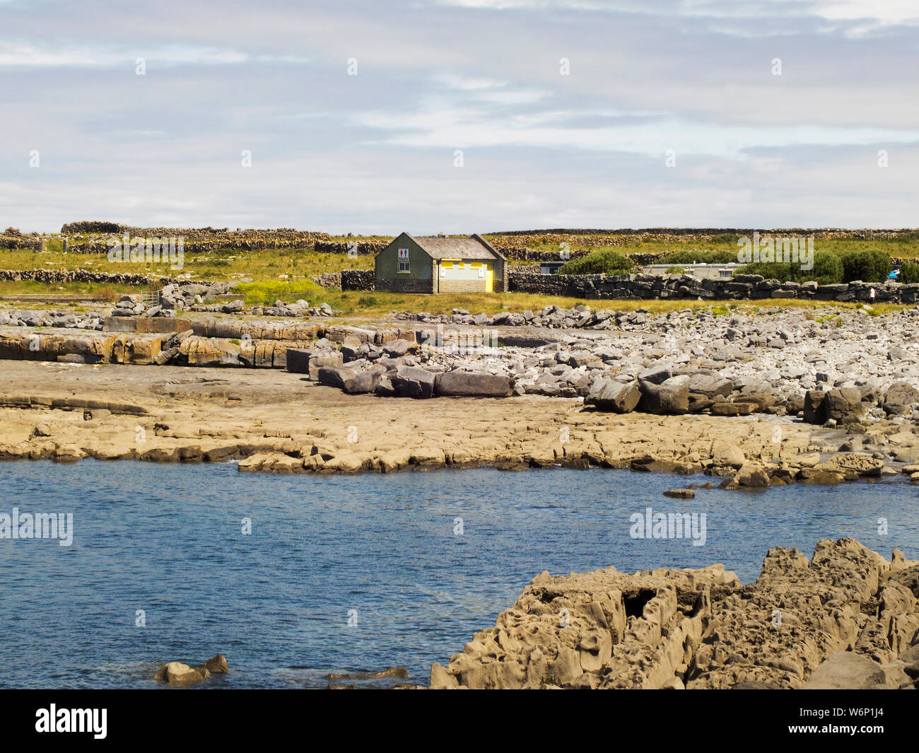 Image of a stony shore of Inis Oirr Island in Aran Islands Archipelago.West Atlantic Coast of Ireland in County Clare. Stock Photo